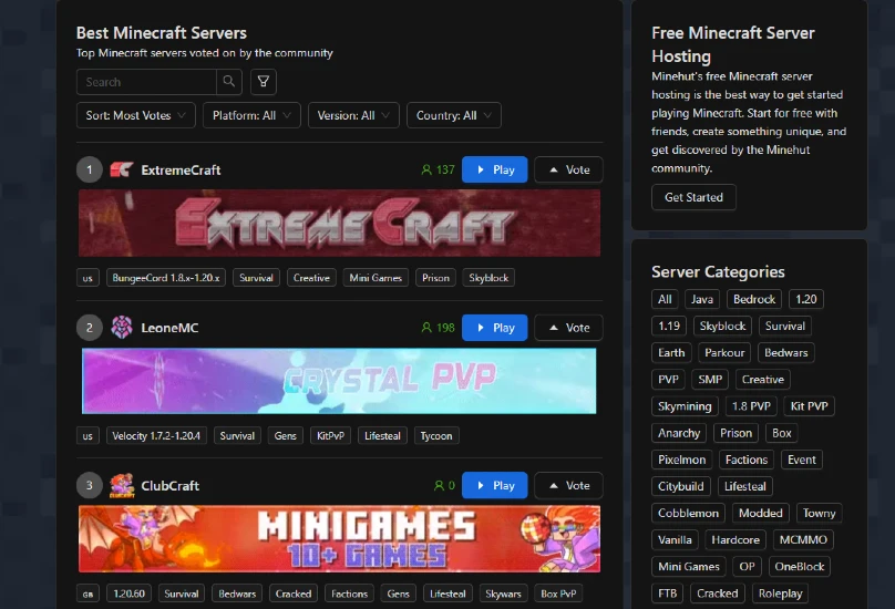 Mine Hut Best Server Lists for Minecraft