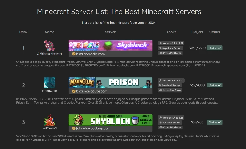 MinecraftBuzz Best Minecraft Server Lists