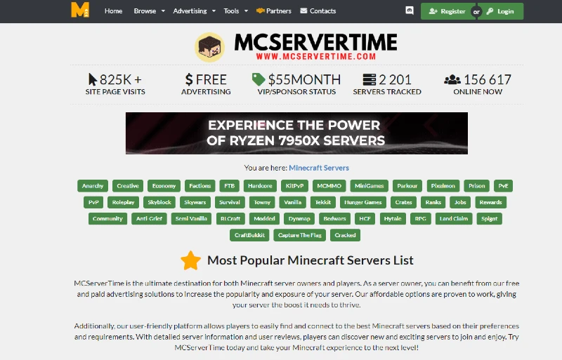 MCserver Time Minecraft sites that sell advertisements