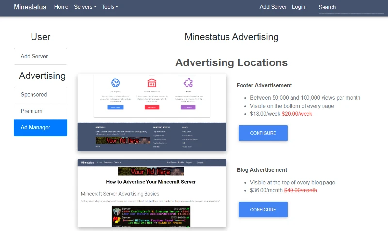 MineStatus Best Minecraft sites that sell advertisements