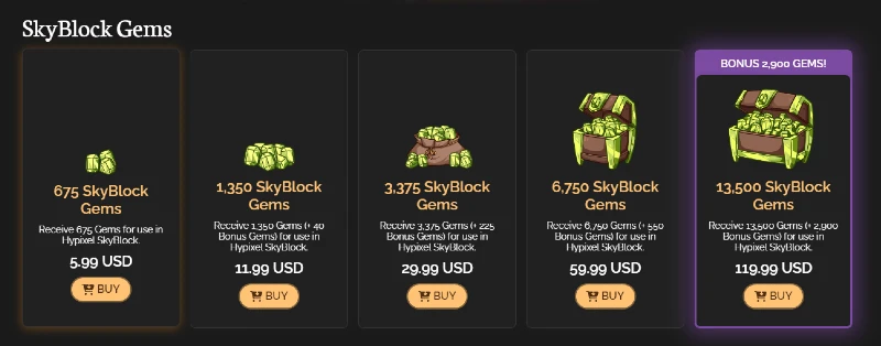 Minecraft Donations for Currencies - Skyblock Gems