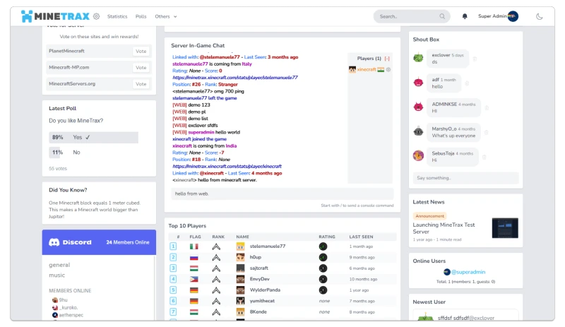 MineTrax website chat